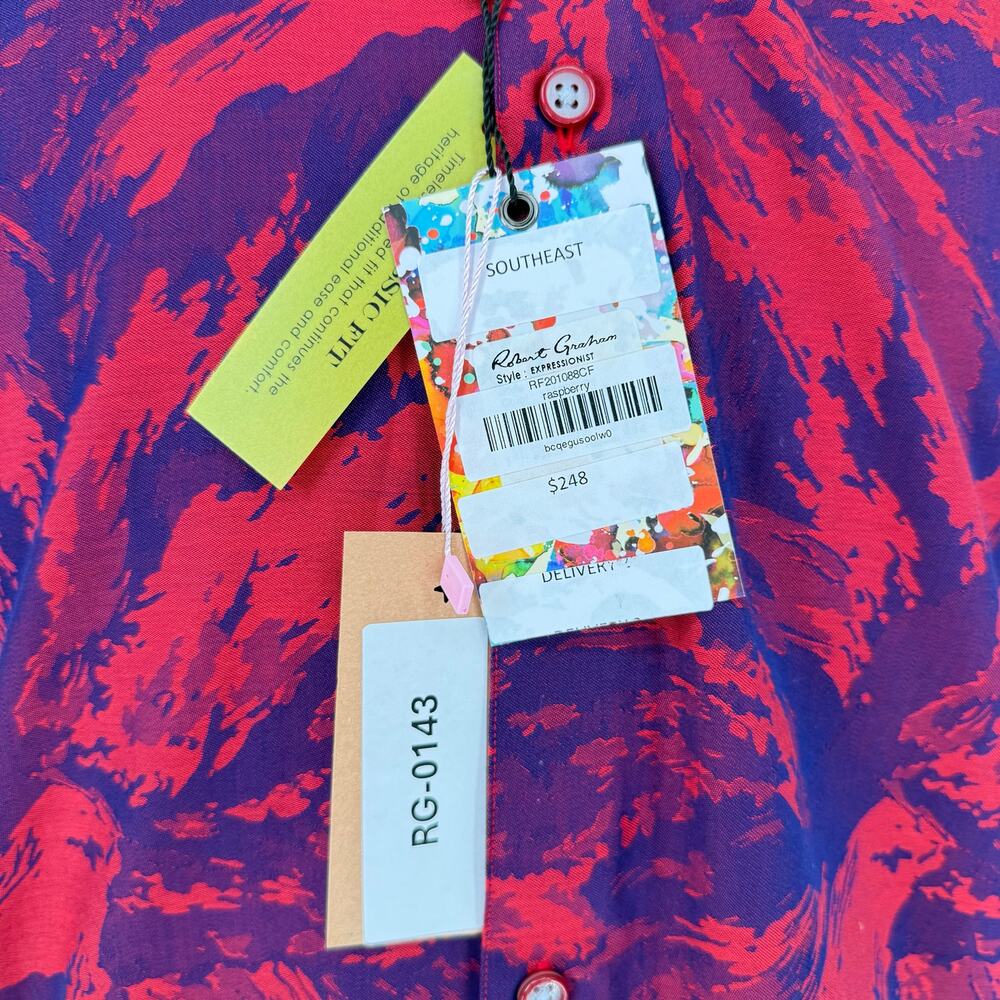 Robert Graham Woven Button Front Long Sleeve Shirt EXPRESSIONIST Paint Print M - Picture 8 of 9